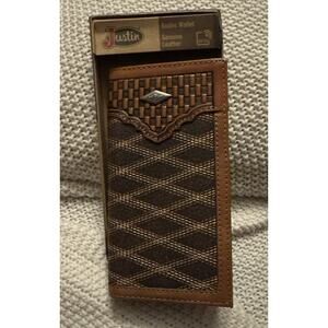 Justin Rodeo Wallet Brown Genuine Leather Tooled Western Stitch RFID Long Bifold